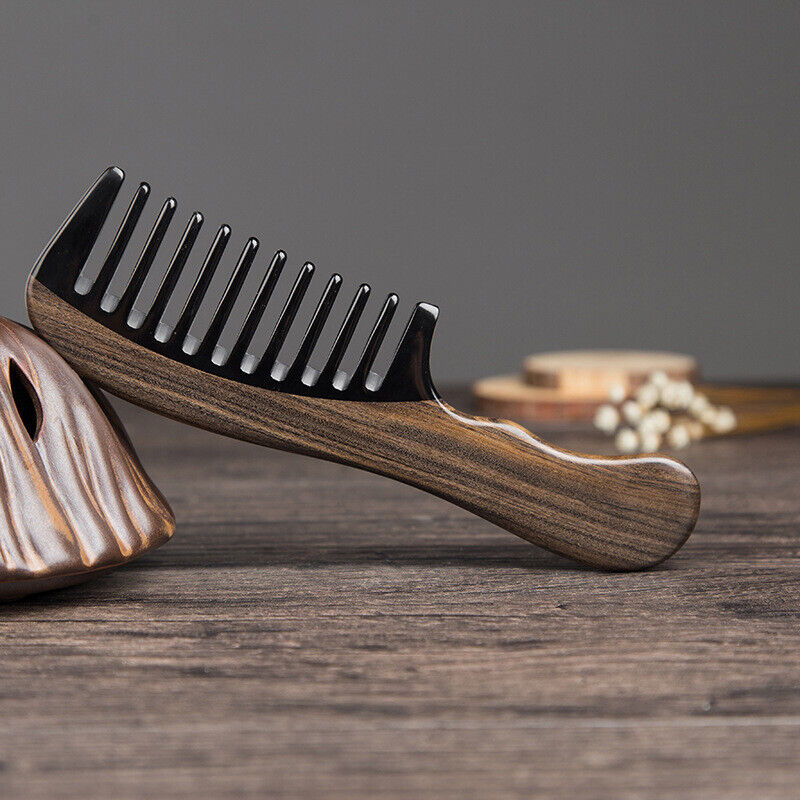 Wooden Anti Static Horn Comb Wide Toothed Comb Curly Brush Massage Hair Comb
