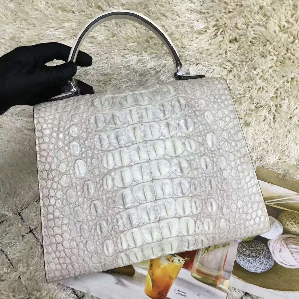 Women's Genuine Crocodile Skin handbags, Alligator Leather Shoulder Bag White