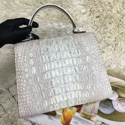 Women's Genuine Crocodile Skin handbags, Alligator Leather Shoulder Bag White