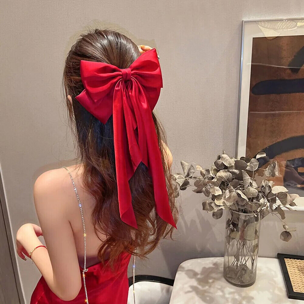 Women Hair Accessory Bowknot Long Strap Hairpin Temperament Back Spoon Pan Clips