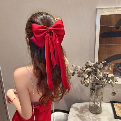 Women Hair Accessory Bowknot Long Strap Hairpin Temperament Back Spoon Pan Clips