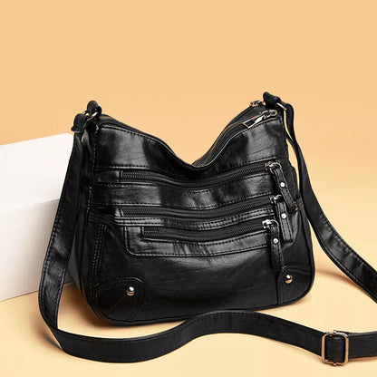 Women's Cross Body Messenger Bag Fashion Pu Leather Wide Shoulder Strap Handbag