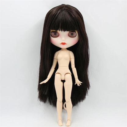 Blythe Doll Brown Hair 12" Joint Body Matte Face White Skin BJD Interactive Toys