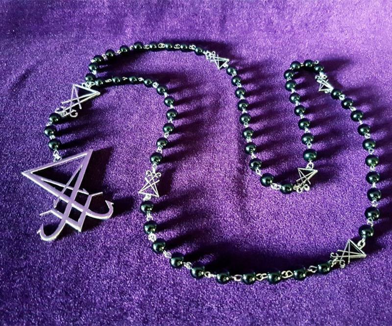 Sigil Lucifer Necklace Small Red Black Agate Satan Baphomet Glass Crystal Beads