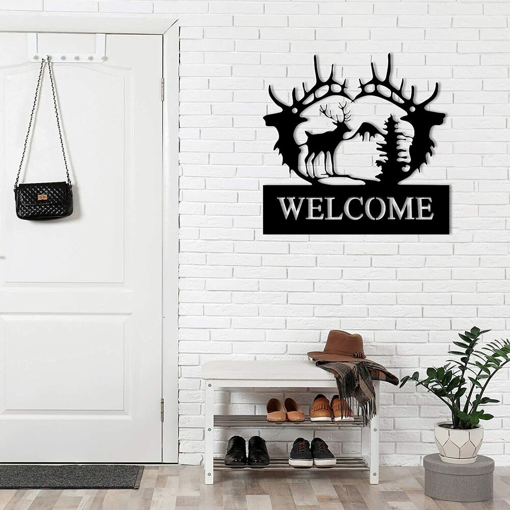 Deer Metal Wall Art Deer Pine Tree Wall Decor Metal Deer Welcome Sign