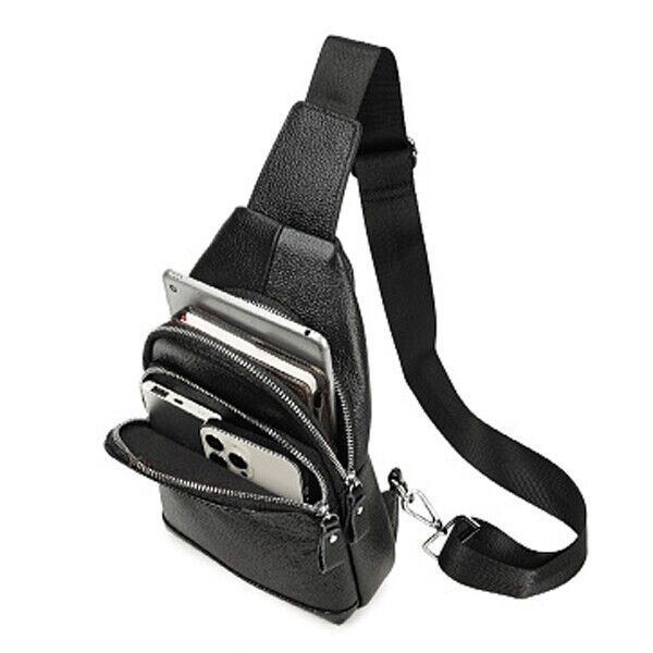 100% Genuine Leather Crossbody Bag Chest Bag Hiking Sling Backpack Shoulder Bag