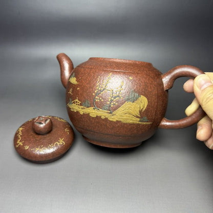 Vintage Chinese Yixing Purple Clay Teapot Zisha Ceremony Fine Landscape Tea Set