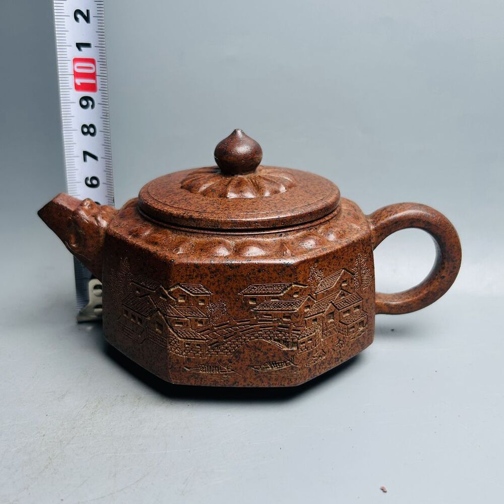Vintage Chinese Yixing Purple Clay Teapot Zisha Ceremony Carving Collectible Art