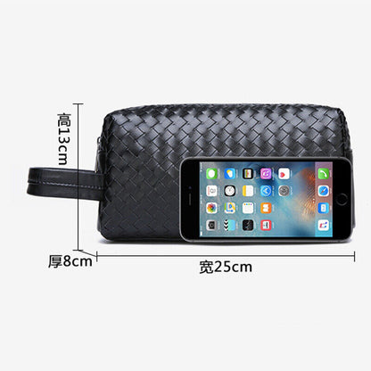 Men's Black Weaving Bag Microfiber Leather Large Capacity Handbag 5" Clutch Bag