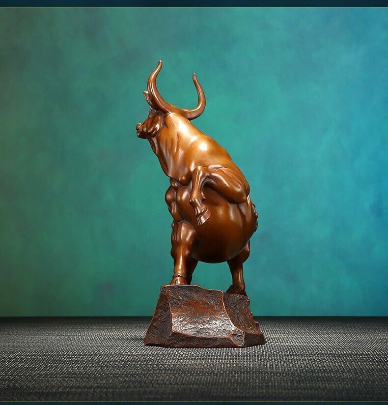 10" Chinese Red Copper Feng Shui Bull Oxen OX Strong Cattle Luck Sculpture craft
