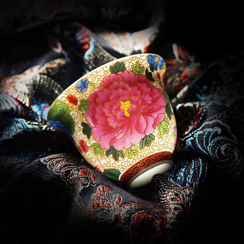 Chinese Enamel Painted Ceramic Teaset Vintage Teacup Eco-friendly Wine Mug Gift