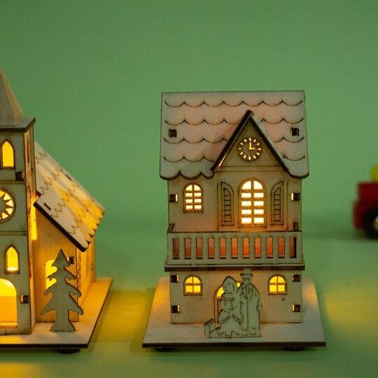 Christmas Log Cabin Christmas Craft Decoration with Light Wooden Small House