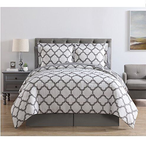 VCNY Home Galaxy Reversible 8 Piece Bed-In-A-Bag Comforter Queen, Grey/White