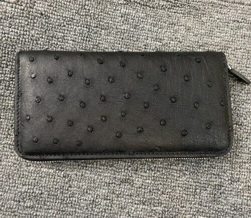 Black Real Ostrich skin Leather Men's Clutch Bag Business Long Zipper Wallet