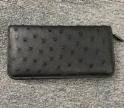 Black Real Ostrich skin Leather Men's Clutch Bag Business Long Zipper Wallet