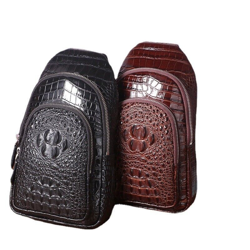 Men's Sling Backpack,100% Genuine Leather Crocodile Luxury Crossbody Bag Daypack