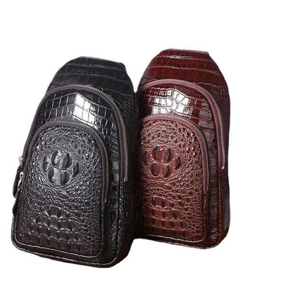 Men's Sling Backpack,100% Genuine Leather Crocodile Luxury Crossbody Bag Daypack