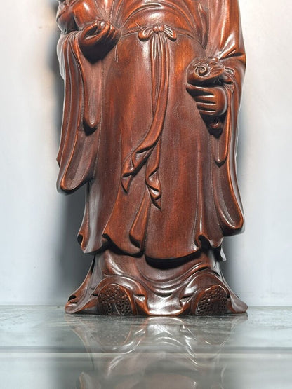 Vintage China Wooden Carved Three God Of Longevity Figure Statue Wood Sculpture