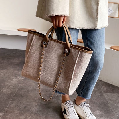 Casual Large Capacity Tote Chains Women Handbags Luxury Canvas Lady Shoulder Bag