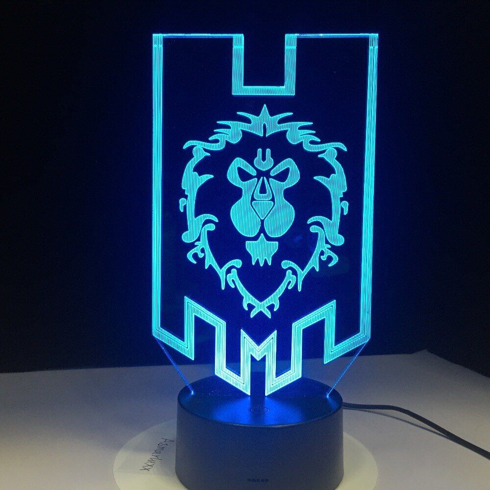 World of Warcraft 3D illusion LED Lamp Alliance Tribal Signs 7 color Night Light