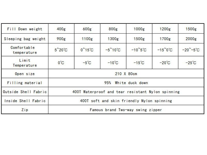 White Duck Down Outdoor Camping Sleeping Bag Winter Keep Warm Thickness