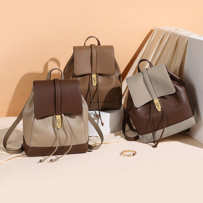 100% Genuine Leather Women's Drawstring Backpack Travel Bag Vintage Rucksack Bag