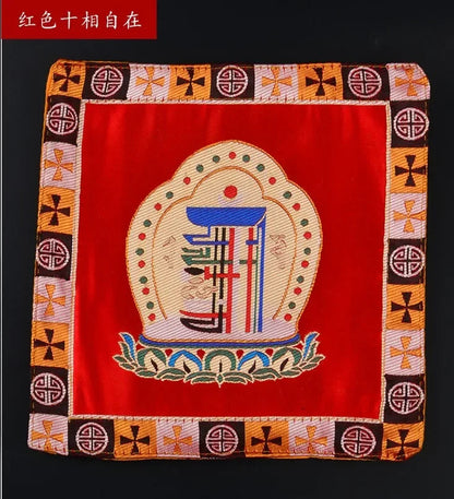 Buddhist silk brocade red eight auspicious symbols table altar cloth -