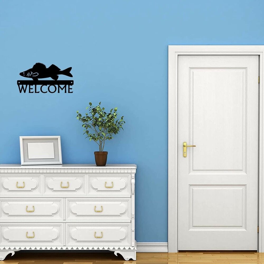 Welcome Sign Wall Stickers Artwork Walleye Fish Metal Wall Art Home Decor