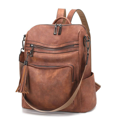 Leather Backpack Purse for Women Fashion Tassel Ladies Shoulder Bags De...