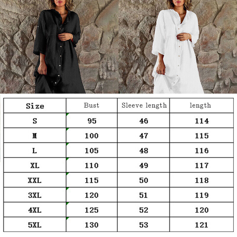Womens Cotton Linen Shirt Dress Loose Button Up Casual Baggy Long Tops Tunic