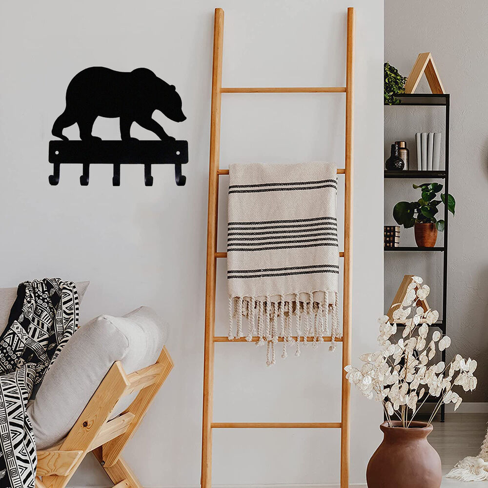 Bear #02 Key Rack Hanger - 6 inch Wide /Large 9 inch Wide Metal Wall Art