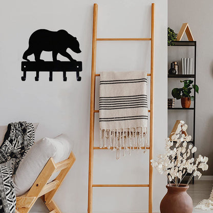 Bear #02 Key Rack Hanger - 6 inch Wide /Large 9 inch Wide Metal Wall Art