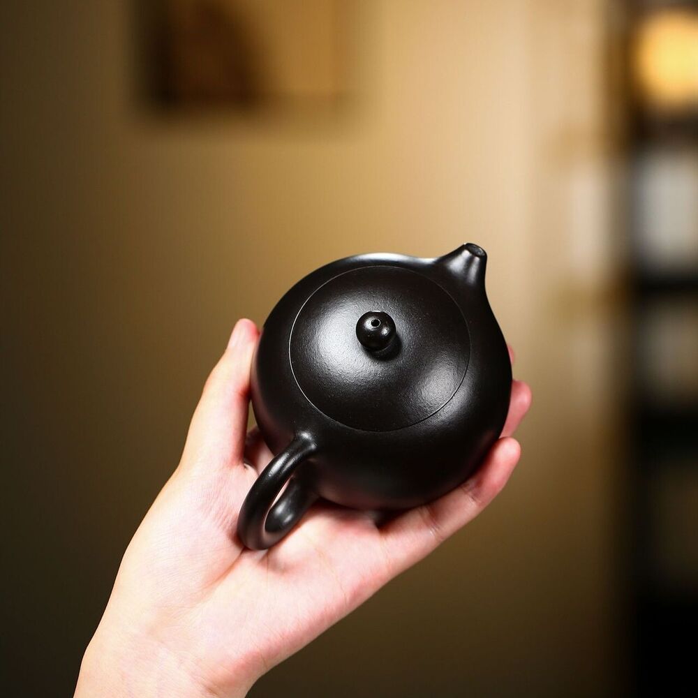 Chinese real yixing zisha black clay tea pot marked xishi pot 9 infuser holes