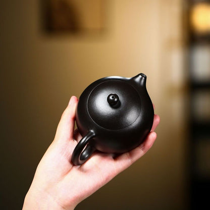 Chinese real yixing zisha black clay tea pot marked xishi pot 9 infuser holes