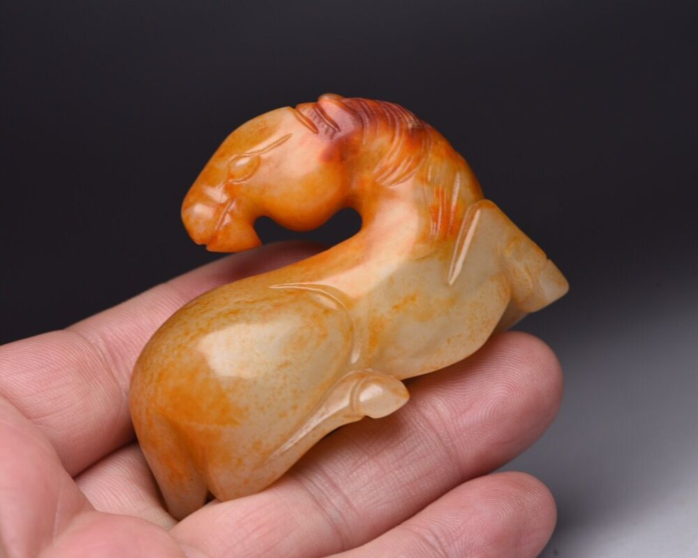 Chinese Vintage Hetian Jade Carving Horse Statue Collectible Sculpture Nice Art