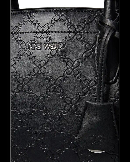 New Nine West Bettina Satchel Black Textured Tote Handbag For Women Workbag Gift