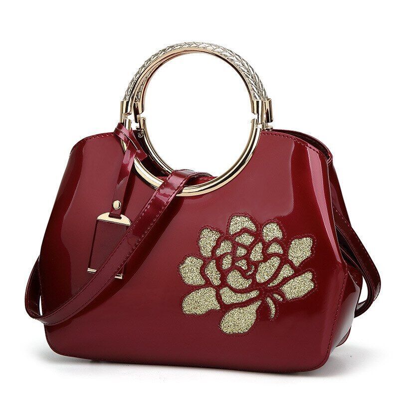 28*22*10.5 Cm Patent Leather Handbag Shoulder Bag Luxury Hollow Purse Blue Red