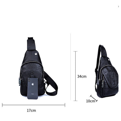 Sling Backpack 100% Genuine Leather Men's CrossBody Chest Bag Crocodile Daypack