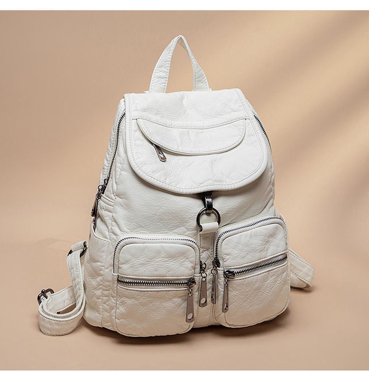 Synthetic Leather Backpacks Waterproof White Traveling Bags Back Pack 30*14*3 CM