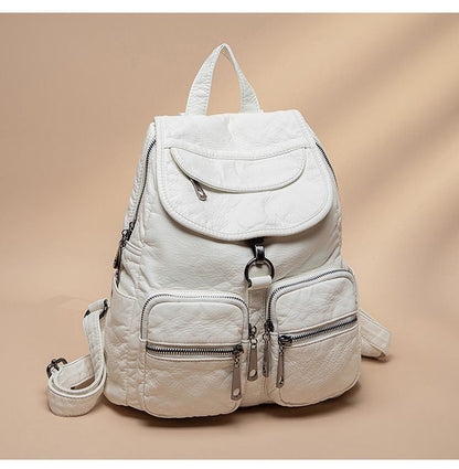 Synthetic Leather Backpacks Waterproof White Traveling Bags Back Pack 30*14*3 CM