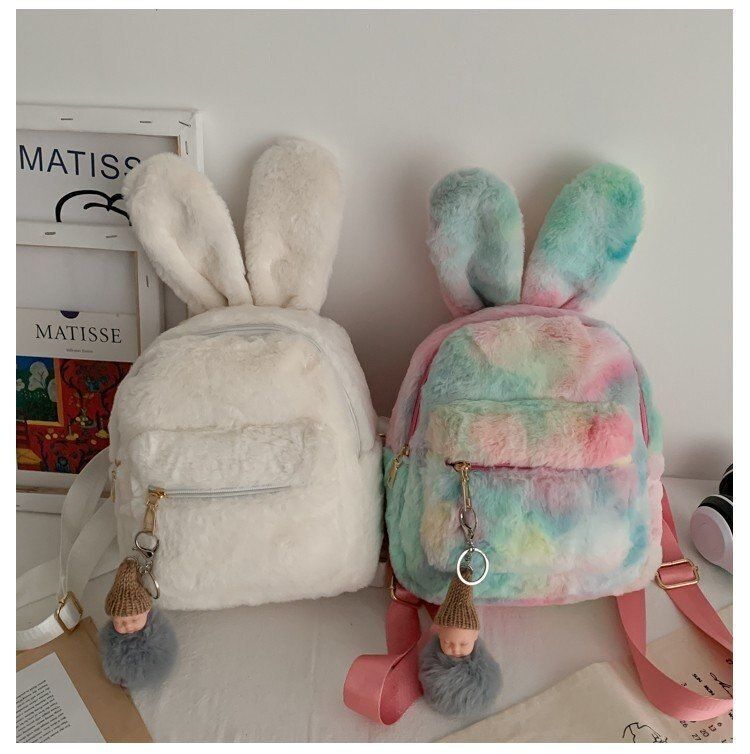 Embroidery Plush Bunny Backpack Rabbit Traveling Shoulder Bags Plush 20*25*10 CM