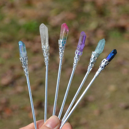 Witch Hairpins Raw Crystal Gem Quartz Hair Sticks Wedding Bride Accessories 15cm