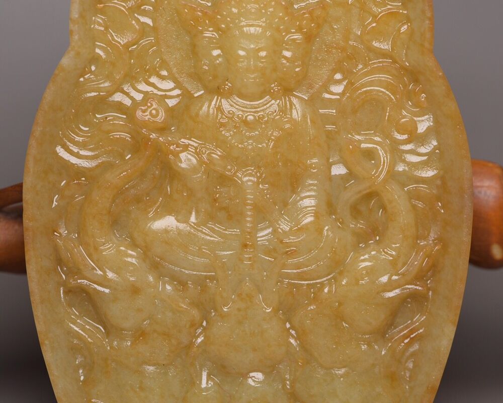Old Chinese Natural Hetian Jade Carving Buddha Statue Figurine Collectible Rare
