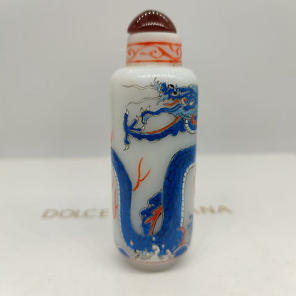 chinese peking glass snuff bottle painted dragon statue colored glaze collection