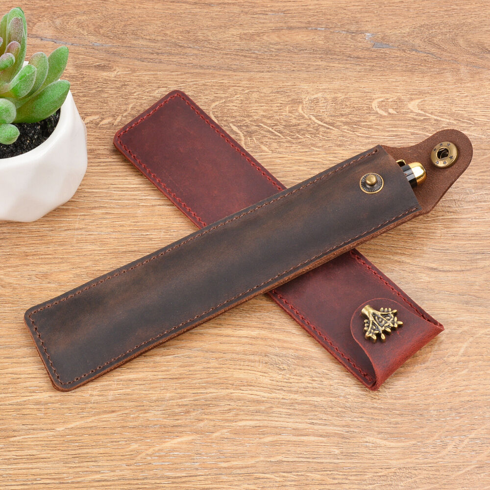 Handmade Cowhide Leather Vintage Single Pen/Pencil Case Stationery Storage Bag