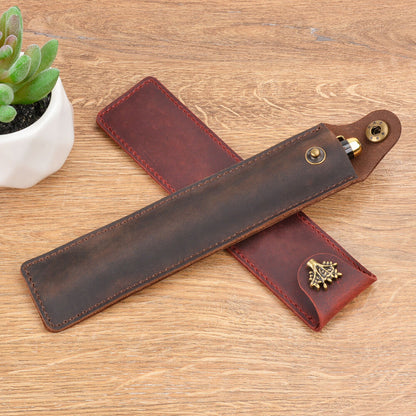 Handmade Cowhide Leather Vintage Single Pen/Pencil Case Stationery Storage Bag