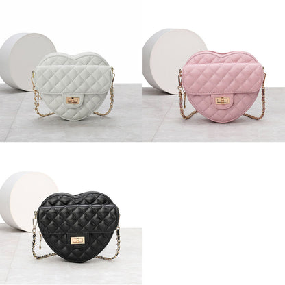 Small Mini Quilted Sheepskin Leather Heart Bag Clutch Shoulder Purse w/ Chain