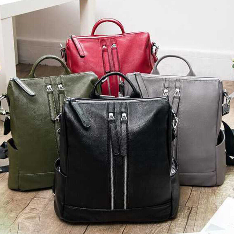 100% Genuine Leather Double Zipper Women's Backpack Travel Rucksack College Bag