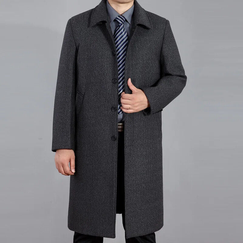 Winter Overcoat Clothes Men Thicker Casual X-long Covered Button Mens Wool Coat