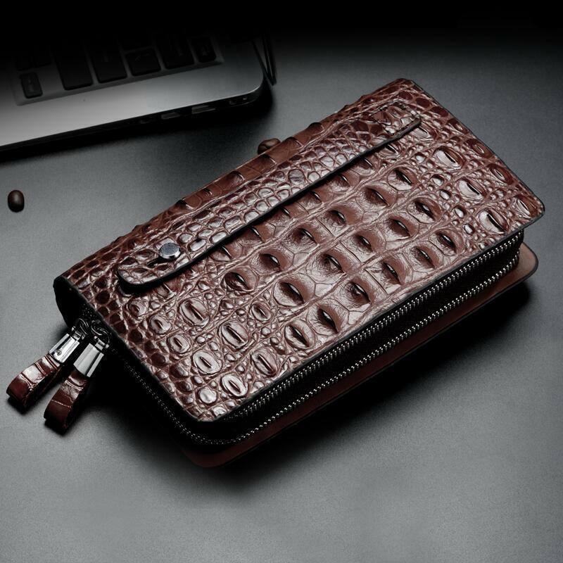 Business Clutch Bag Leather Crocodile Mens Double Zipper Long Wallet Card Holder